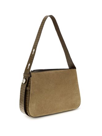 Tory Burch Womens Romy Suede Shoulder Bag Stone