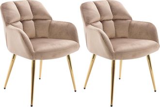 Vente-Unique Lote de 2 sillas con brazos - Terciopelo y metal dorado - Beige - PEGA