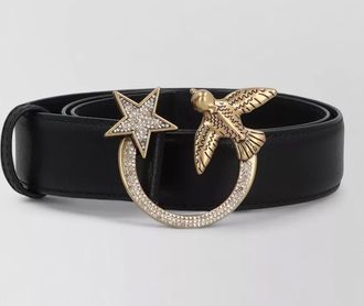 Pinko leather belt logo buckle birds stars