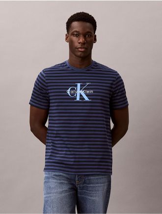 Calvin Klein Jeans Calvin Klein Mens Monologo Graphic Stripe Classic T-Shirt - Blue - 2XL