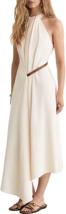 Reiss Evie Halter Neck Handkerchief Hem Midi Dress in Ivory at Nordstrom, Size 14