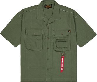 Alpha Industries Print-Shirt ALPHA INDUSTRIES Aloha Safari Shirt, Herren, Gr. XXL, gr&uuml;n (schwarz olive), Obermaterial: 80% Baumwolle, 20% Viskose, Shirts Print-Shirt