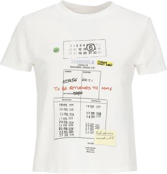 Maison Margiela White Cropped Printed Cotton T-Shirt