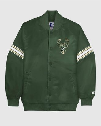 Starter Mens Milwaukee Bucks Satin Full-Snap Jacket In Green