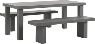Beliani Conjunto De Comedor De Jard&iacute;n Mesa Rectangular De Cemento Reforzado Gris 2 Bancos 4 Plazas Resistente Al Agua Taranto