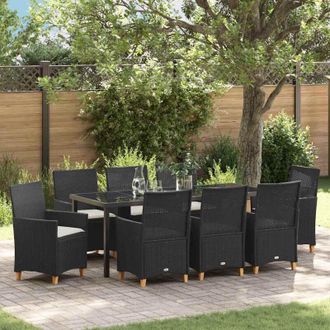vidaXL Conjunto De Comedor De Jard&iacute;n 9 Pcs Negro Rat&aacute;n Sint&eacute;tico Vidaxl
