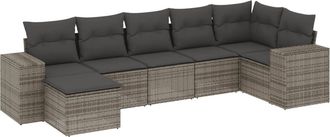 vidaXL Vidaxl - Set De Sof&aacute;s De Jard&iacute;n 7 Piezas Con Cojines Rat&aacute;n Pe Gris
