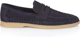 Silver Street London Mens Perth Suede Navy Leather Step-in Loafer with Woven Panels - 9