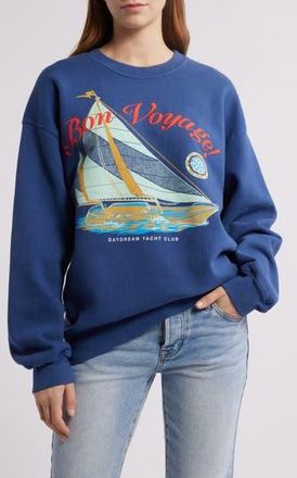 Daydreamer Bon Voyage Cotton Graphic Sweatshirt in Washed Indigo at Nordstrom Rack, Size Large