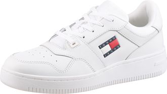 Tommy Jeans Sneaker TOMMY JEANS TJM RETRO BASKET ESS, Herren, Gr. 40, weiss (wei&szlig;), Leder, Textil, unifarben, Schuhe Sneaker, Freizeitschuh, Halbschuh, Schn&uuml;rschu