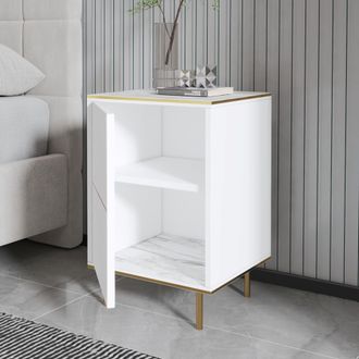 Dmora Mesita De Noche Vestone, Un Estante, Puerta Abatible, Una Puerta, 40x35x60h Cm Blanco
