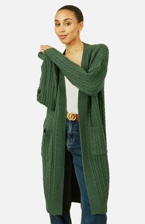 Yumi Cable Knit Long Sleeve Long Cardigan in Green at Nordstrom, Size Medium