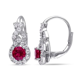 Amour Created Ruby and White Sapphire Twist Leverback Earrings In Sterling Silver