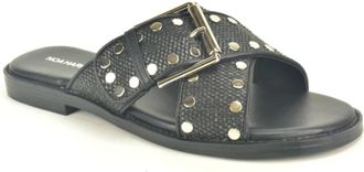 Noa Harmon Zwart Raffia Kruis Muil + studskes - Dames - Sandalen - Zwart - 36 EU - Schoenen