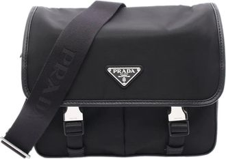 Prada Borsa a tracolla in tessuto con finiture in pelle 2013-2025 - Nero