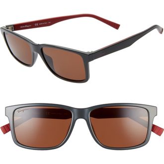 Ferragamo 57mm Square Sunglasses in Dark Grey/red at Nordstrom Rack