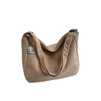 Generic Womens Corduroy Shoulder Bag, Corduroy Crossbody Bag, Casual Large Capacity Tote with Zipper Closure(Khaki)
