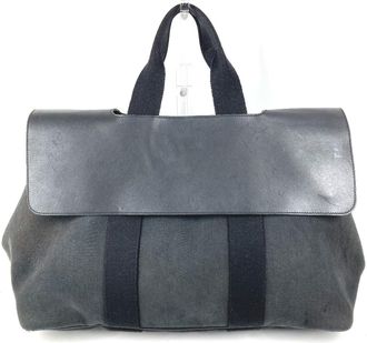 Herm&egrave;s Black Toile Chevron Handbag Tote Bag (Pre-Owned)