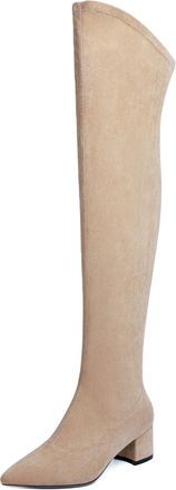 EDEFS Soft Suede Over Knee Boots for Women with 2 Heel and Pointed Toe Suitable for Daily Walking Commuting and Weekend Looks Beige UK5