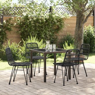 Berkfield Home 5 Piece Garden Dining Set Black Poly Rattan
