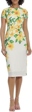 Maggy London Cap Sleeve Floral Sheath Dress In Ivory Mimosa