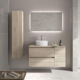 Cygnus Bath Mueble De Ba&ntilde;o Bequia Plus 90cm Natural Lavabo Sobre Encimera Porcelana Lado Reversible 1p