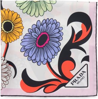 Prada floral-print twill scarf - women - Silk - One Size - White