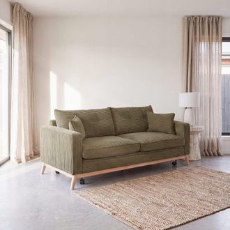 Maisons du monde Sof&aacute; cama de estilo escandinavo de 3 plazas de pana verde kaki