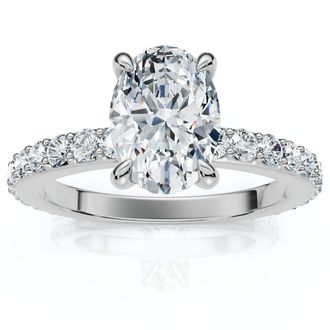 Pompeii3 1 1/2Ct Oval Diamond Engagement Side Stone Ring Gold Lab Grown