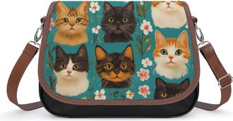 Generic Cat And Floral Crossbody Bags for Women Fashion Leather Shoulder Handbags With Adjustable Strap