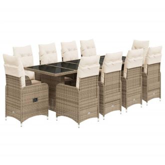 vidaXL Set De Mesa Y Sillas De Jard&iacute;n 11 Pzas Y Cojines Rat&aacute;n Pe Beige Vidaxl