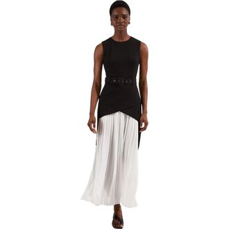 Karen Millen Jersey Pleated Maxi Dress in Mono at Nordstrom, Size X-Small