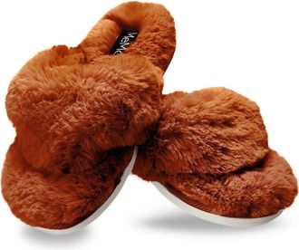 MeMoi Fuzzy Plush Faux Fur Flip Flop Slipper in Rust at Nordstrom, Size Medium