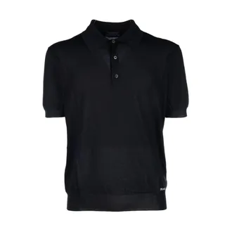 Prada Polo Shirts, male, Black, Size: S Silk Polo Shirt
