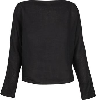 Cortana Ramie Boot-Neck Top - Dames - Blouses - Zwart - L - Overhemden