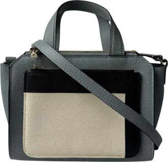 Valextra Beige Black Gray Leather Shoulder Bag Tote Bag (Pre-Owned)