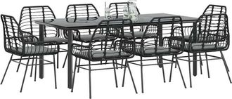 vidaXL Set De Comedor Jard&iacute;n 9 Piezas Cojines Rat&aacute;n Polivin&iacute;lico Negro Vidaxl