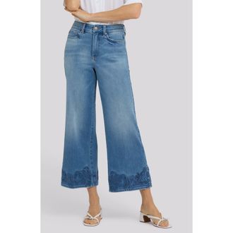 NYDJ Teresa Floral Hem High Waist Ankle Wide Leg Jeans in Port Sea at Nordstrom, Size 14P