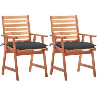 vidaXL Vidaxl - Sillas Comedor De Jard&iacute;n 2 Uds Madera Maciza Acacia Y Cojines