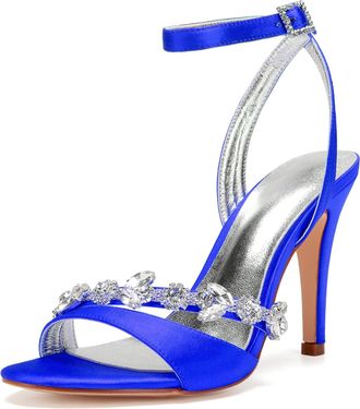 Generic Wedding Bridal Shoes Womens Heels Ankle Strap High Heels Prom Party Dress Heeled Open Toe Bridal Stiletto Sandals 10.5Cm,Blue,4 UK