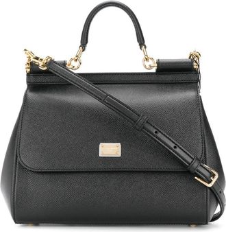Dolce & Gabbana Black Medium Sicily dauphine leather handbag