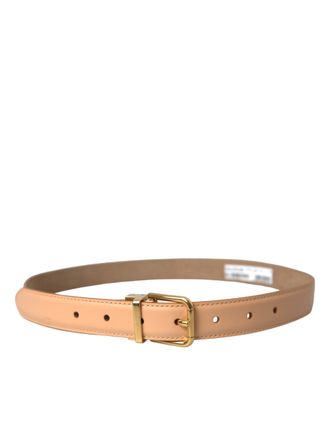 Dolce & Gabbana Womens Beige Calfskin Leather Gold Metal Buckle Belt Calf