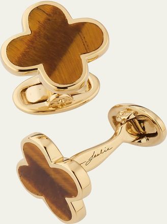 Jan Leslie Mens 18K Gold Vermeil Four Leaf Clover Tigers Eye Cufflinks