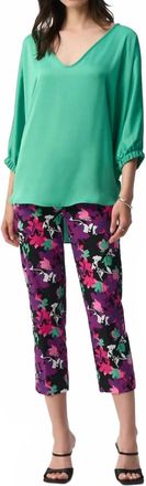 Joseph Ribkoff Dolman Sleeves Hi-Low Flowy Top In Garden Green