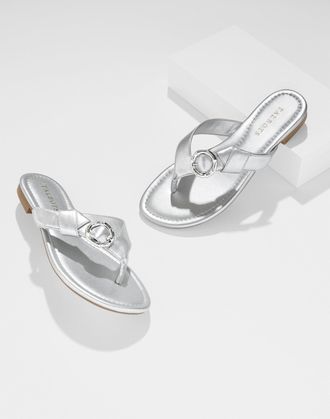 Talbots Gia Buckle Metallic Thong Sandals - Silver - 10M Talbots