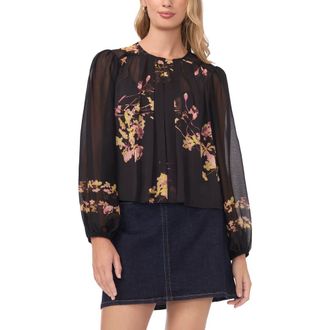Vince Camuto Floral Pleat Front Top in Rich Black at Nordstrom Rack, Size Xx-Small