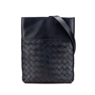 Bottega Veneta Pre-owned Womens Woven Leather Crossbody Bag - Black - One Size