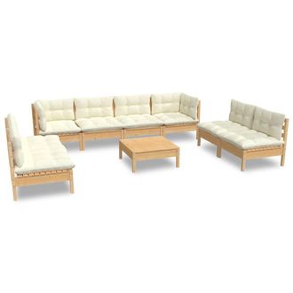 vidaXL Muebles De Jard&iacute;n 9 Pzas Y Cojines Madera Maciza De Pino Crema Vidaxl