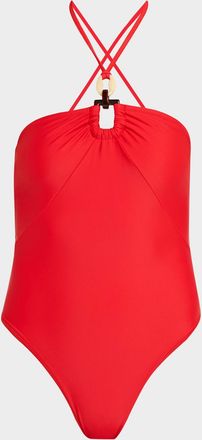 Ramy Brook Marjorie Ring Halter One-Piece Swimsuit