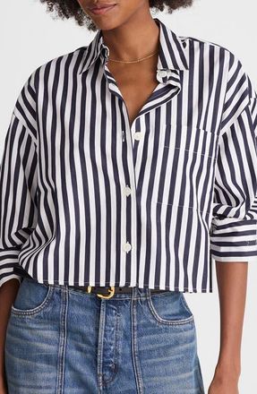 Madewell Straight Hem Poplin Shirt in Classic Navy at Nordstrom, Size Xx-Small